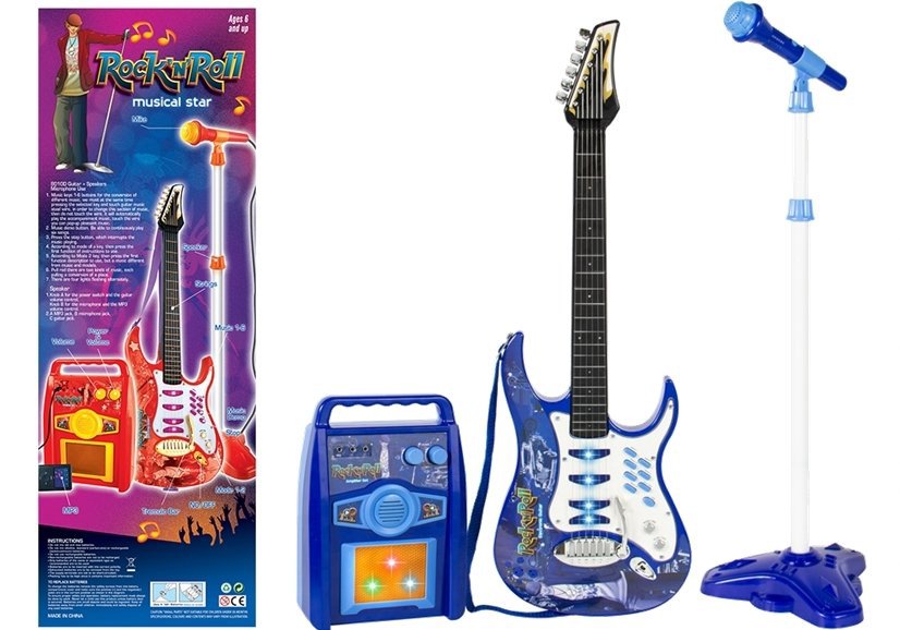 Vaikiška elektrinė gitara su mikrofonu,mėlyna