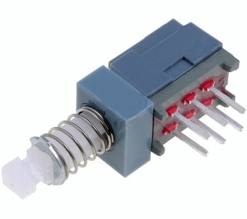 Jungiklis ON-ON, fiks, 6k. 0.1A/30VDC, DPDT 25x8x9mm mygtukinis; CANAL ELECTRONIC