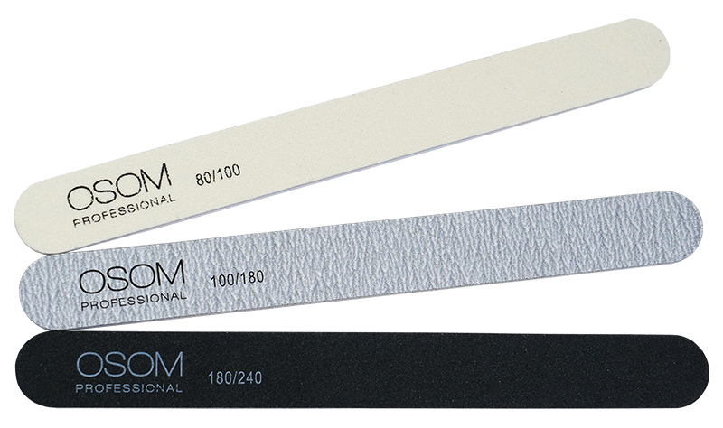 Dildžių nagams rinkinys Osom Professional Emery Staright Shape Nail Files Kit OSOMP1803, 3 vnt, skirtingo rupumo dildžių
