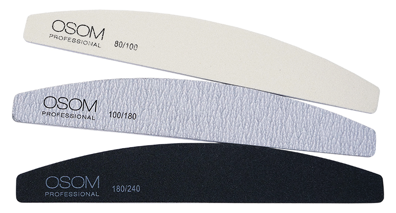 Dildžių nagams rinkinys Osom Professional Emery Half Moon Shape Nail Files Kit OSOMP1793, 3 vnt, skirtingo rupumo dildžių