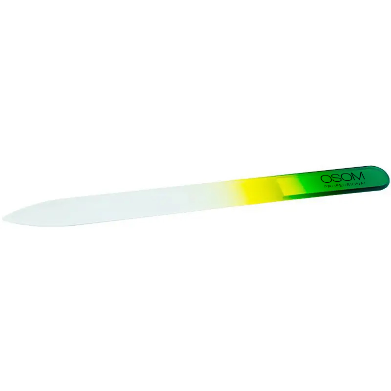 Stiklinė nagų dildė OSOM Professional NF04C04C02, smailiu galu, dvipusė su plastikiniu įdėklu, 13,5 cm