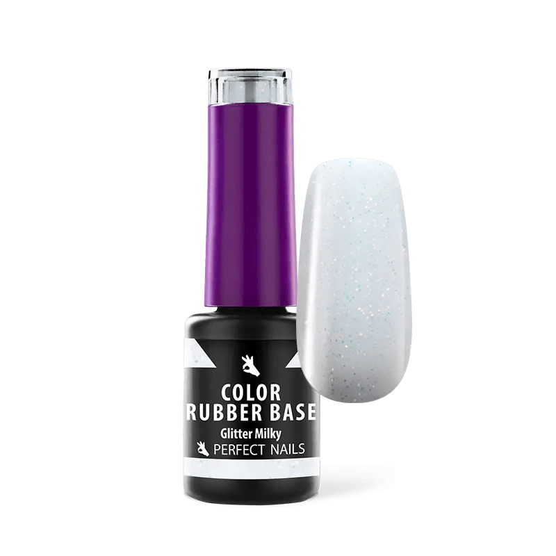PERFECT NAILS Color Rubber Base guminis bazės pagrindas Glitter Milky, 4 ml.