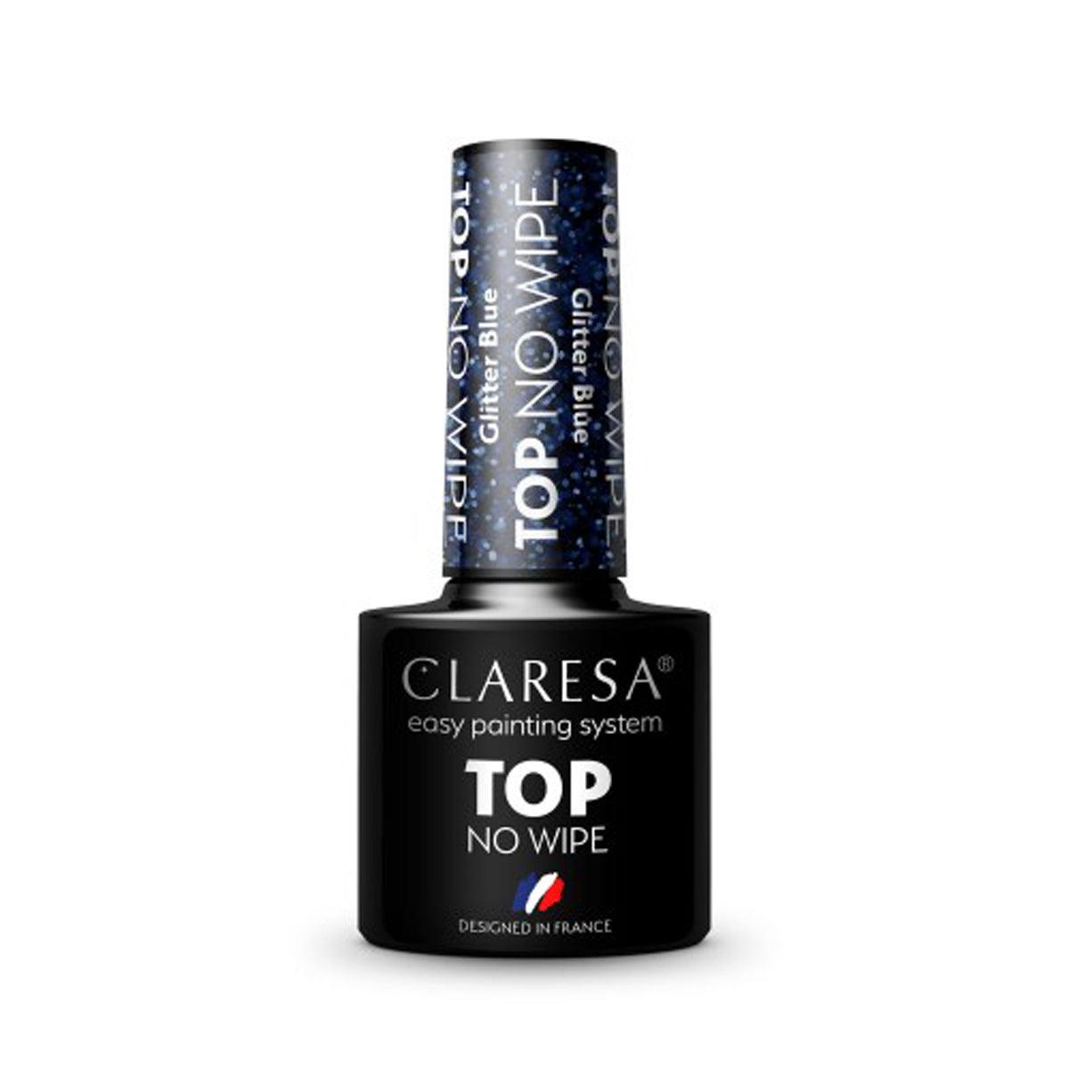 CLARESA gelio viršutinis sluoksnis TOP NO WIPE GLITTER BLUE, 5g