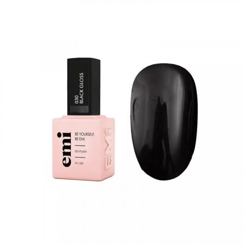 E.Mi Gel Polish Black Gloss Gelinis nagų lakas, 030 Black Gloss