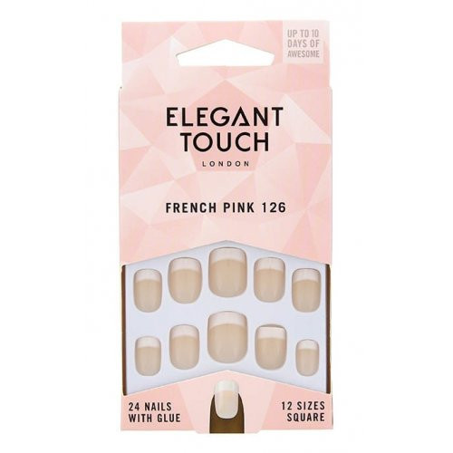 Elegant Touch French Pink 126 Square Nails Priklijuojami, dirbtiniai nagai, Rinkinys