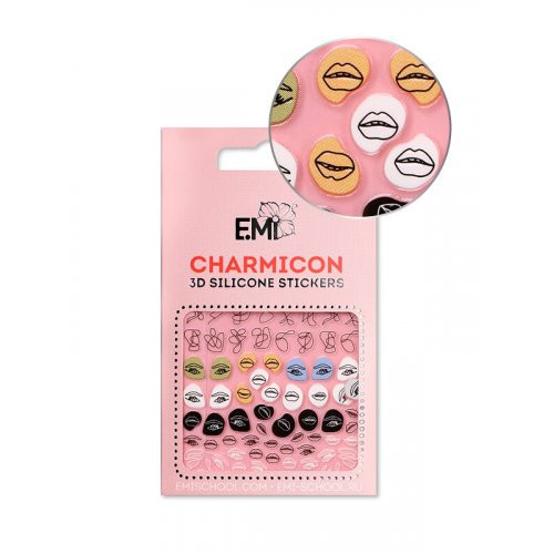 E.Mi Charmicon Silicone Stickers Lipdukai nagams, #125 Lips & Eyes