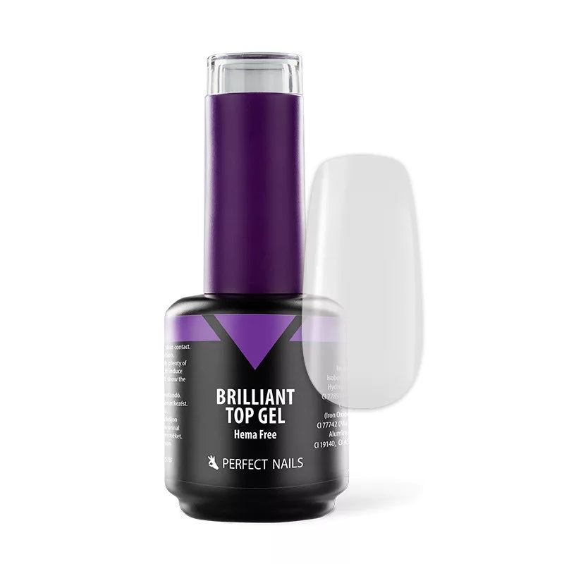 PERFECT NAILS Brilliant Top Gel viršutinis gelis Hema Free, 15ml.