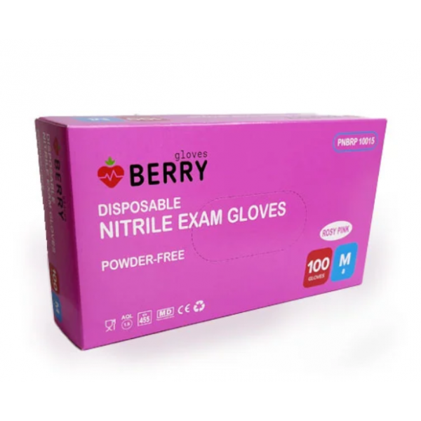 Vienkartinės nitrilinės pirštinės Berry Rosy M, rožinės