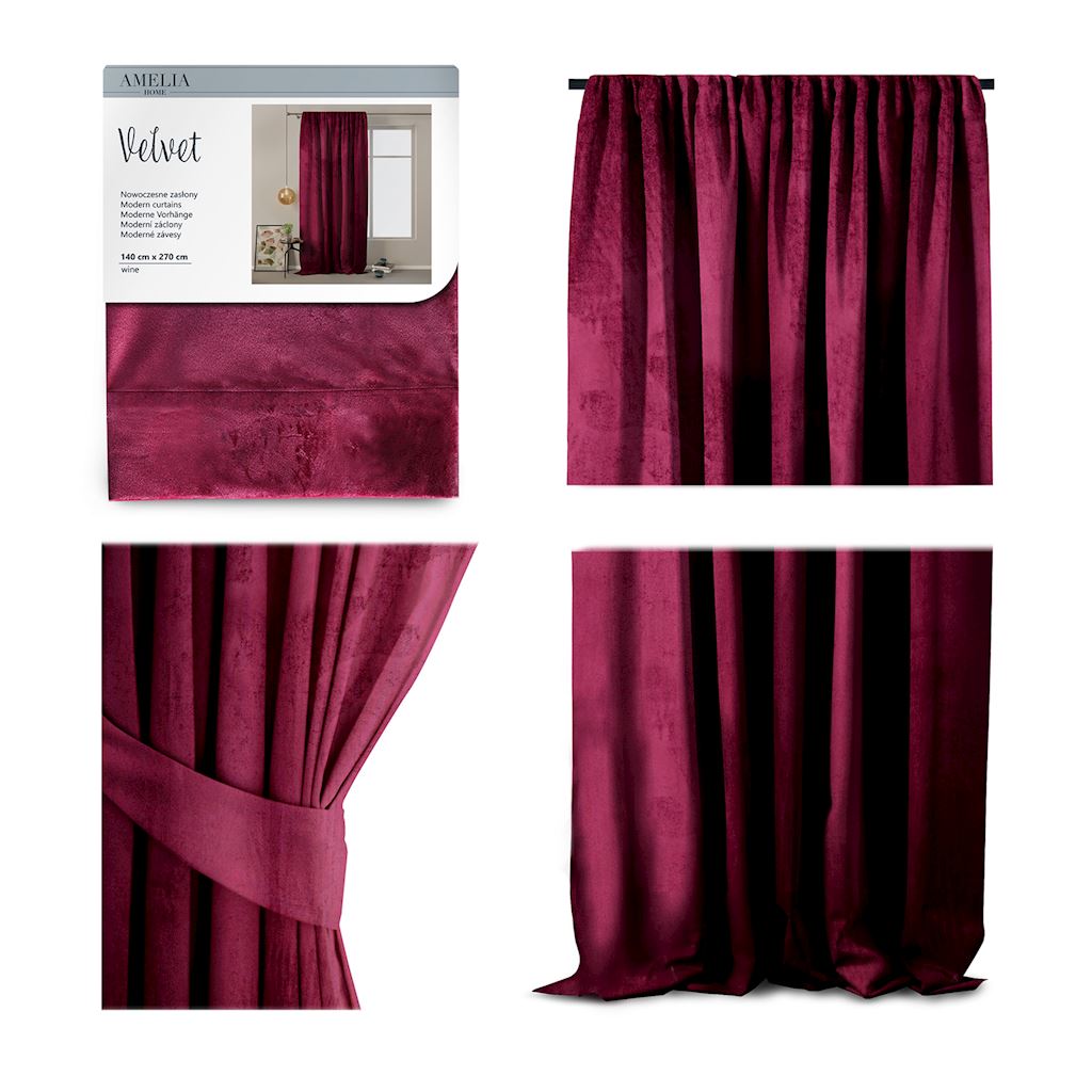 Naktinė užuolaida AmeliaHome VELVET, 140 x 270 cm, raudona