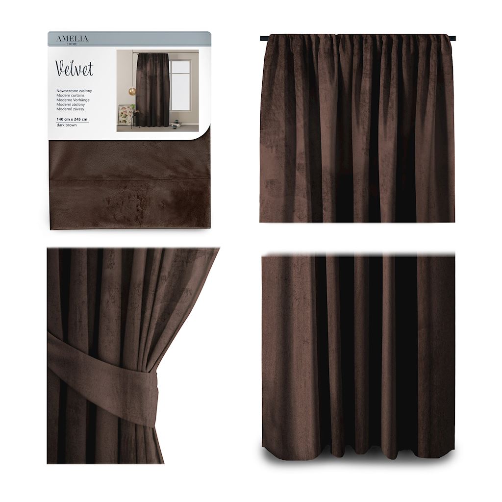 Naktinė užuolaida AmeliaHome VELVET, 140 x 245 cm, ruda