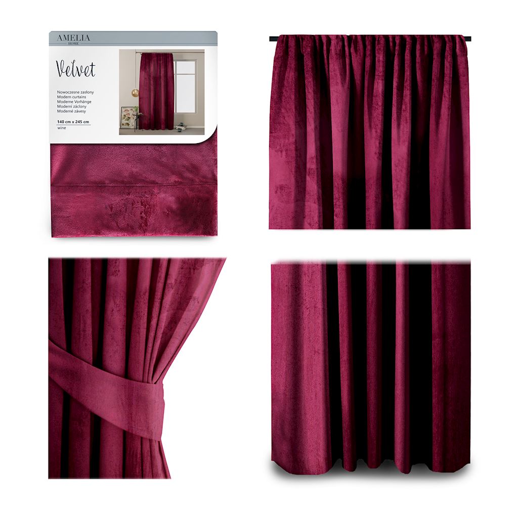 Naktinė užuolaida AmeliaHome VELVET, 140 x 245 cm, raudona