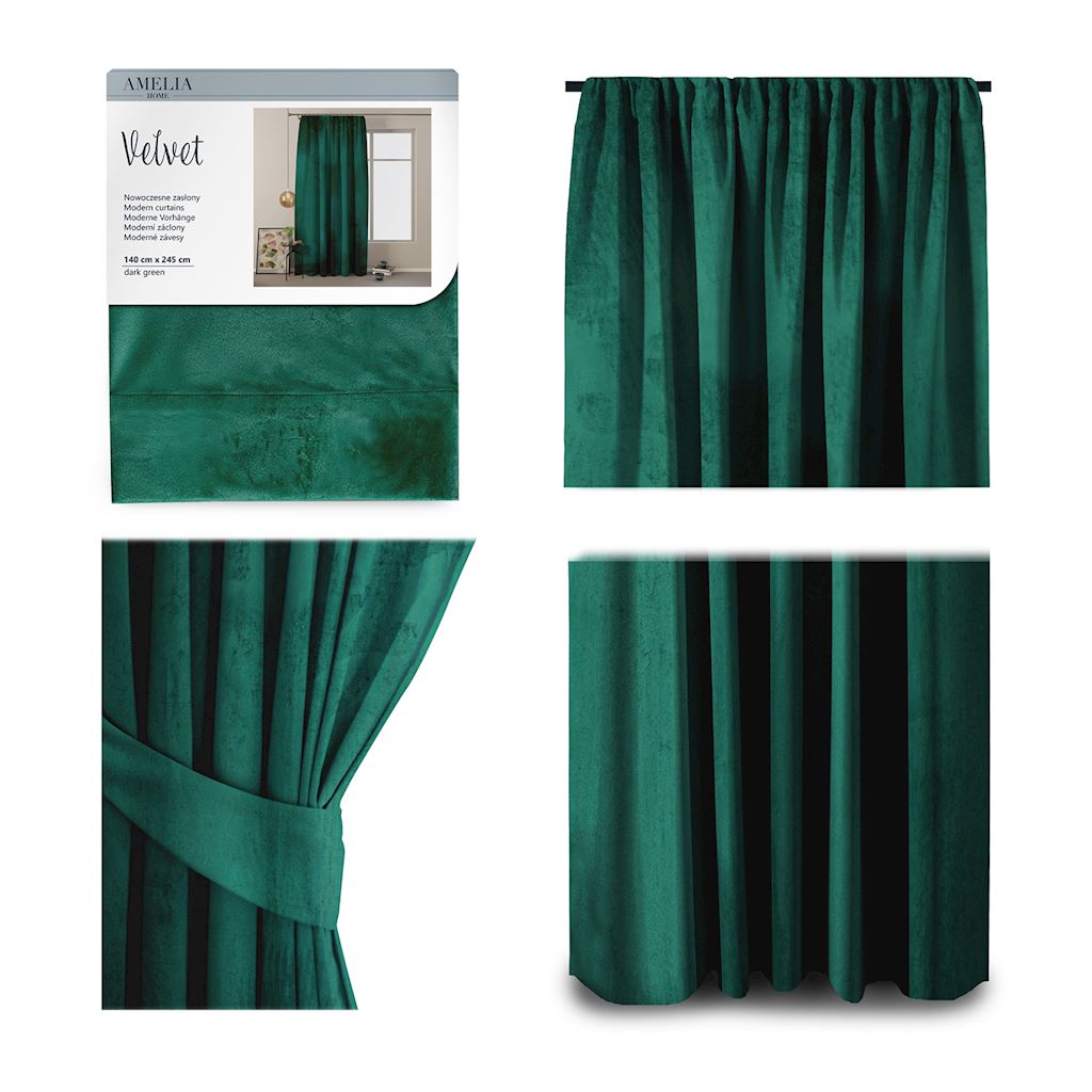 Naktinė užuolaida AmeliaHome VELVET, 140 x 245 cm, žalia