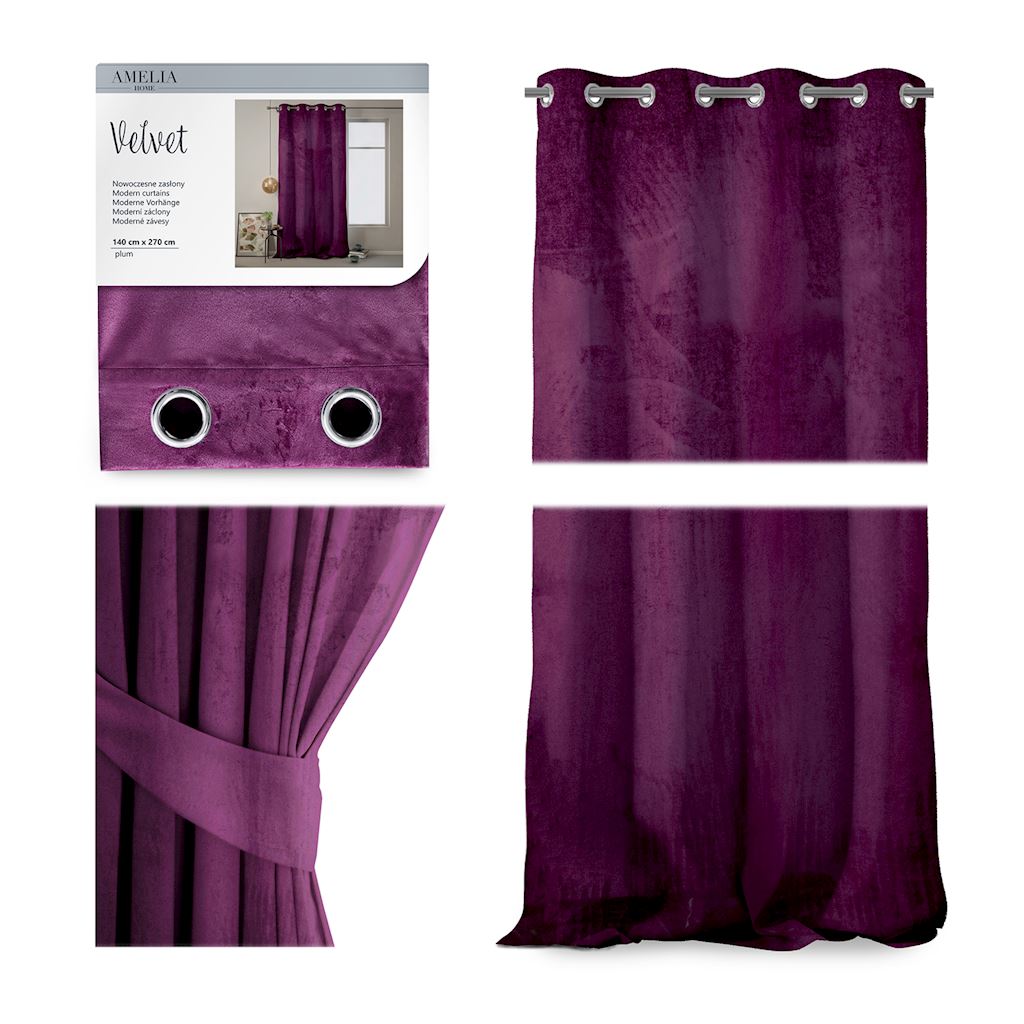 Naktinė užuolaida AmeliaHome VELVET, violetinė, 140x270 cm