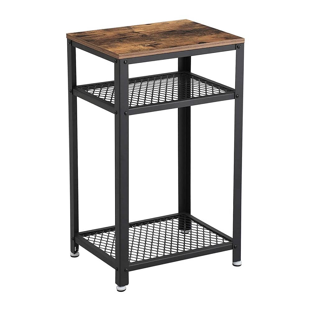 Šoninis staliukas | 2 metalinės lentynos | "Rustic" stalviršis