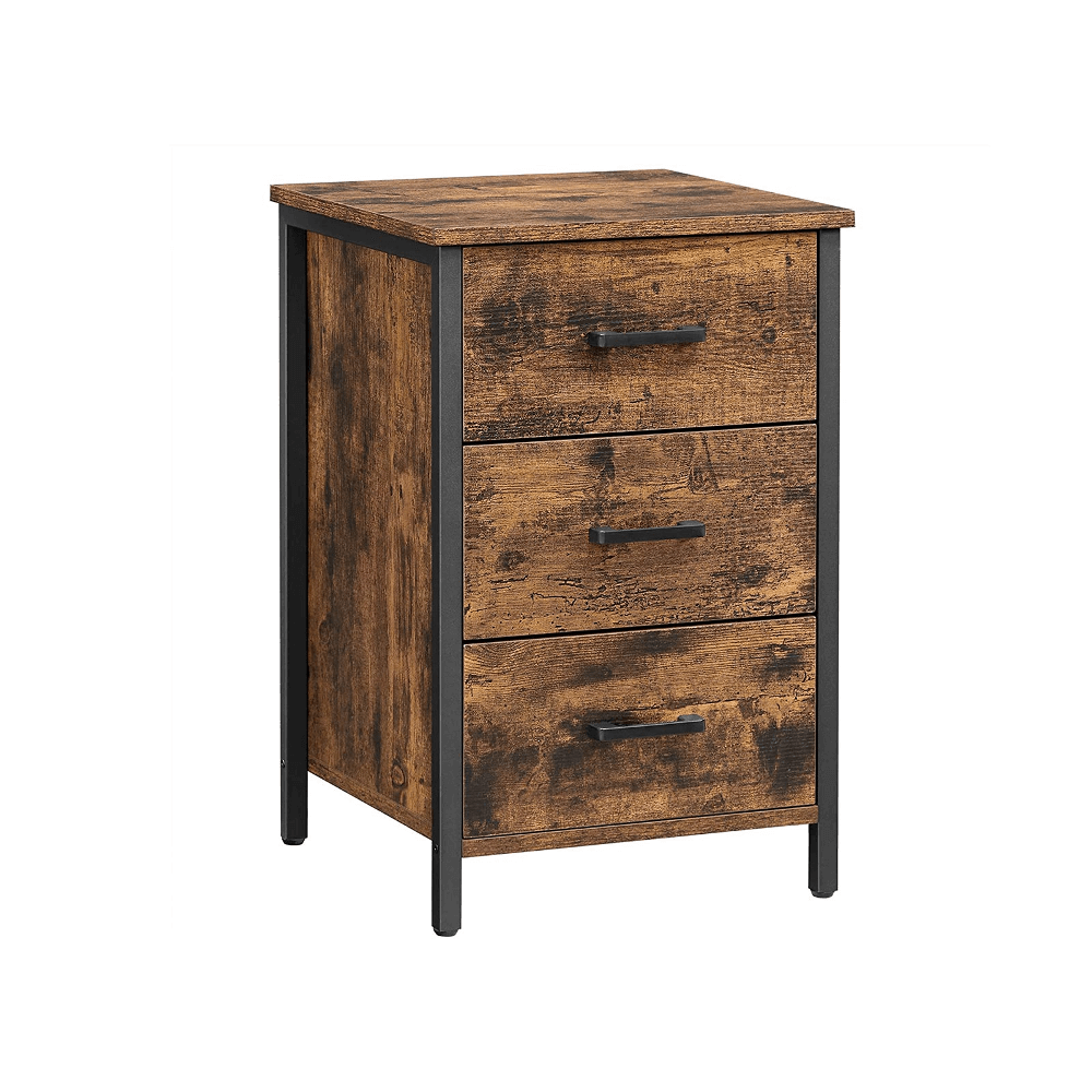 Pramoninio stiliaus naktinė spintelė | 3 stalčiai | "Rustic" ruda