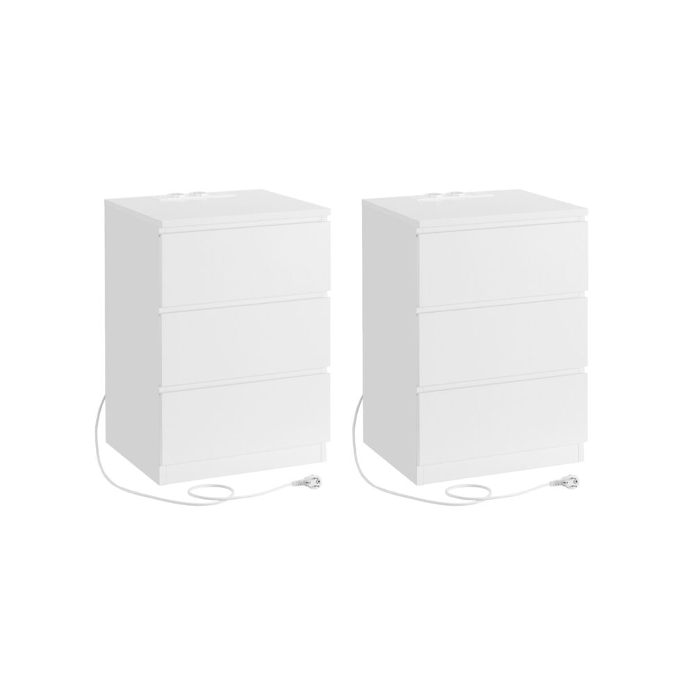 Baltos naktinės spintelės | 2 vnt. komplektas | USB | El. lizdai