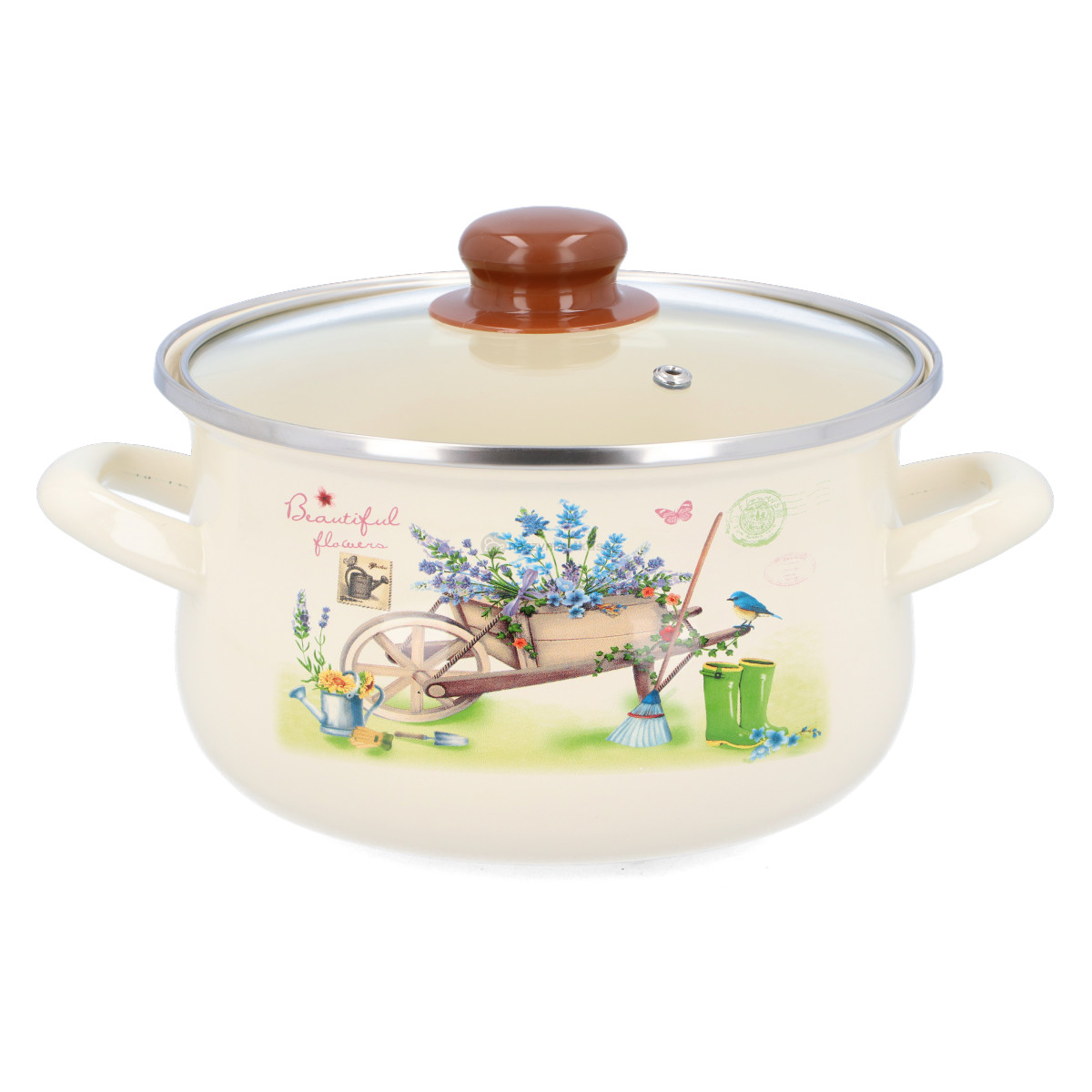 Puodas emal. 20cm 3.4L su stikl.dang. GARDEN