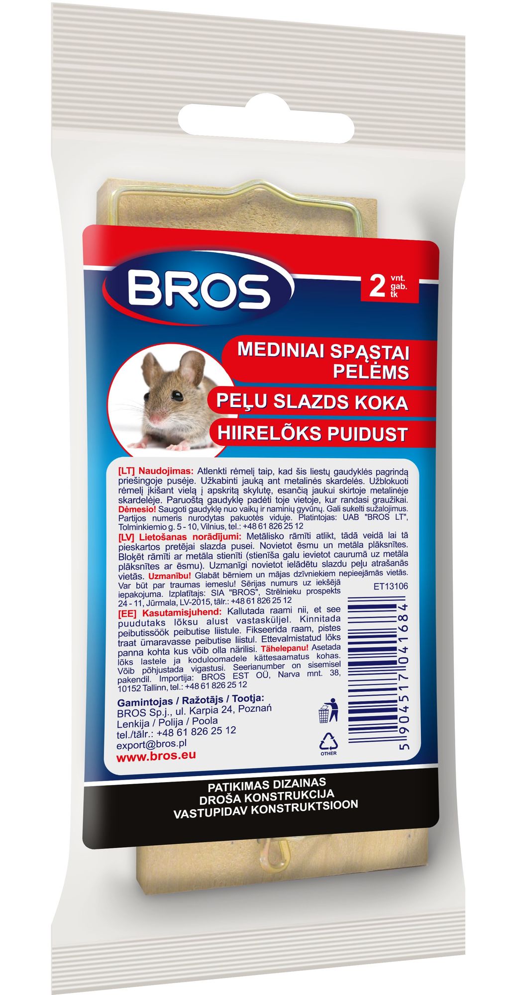 Mediniai spąstai pelėms BROS, 2 vnt.