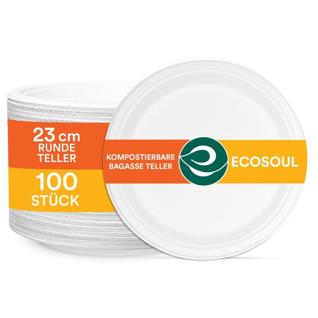 ECO SOUL 23 cm popierinės tvirtos lėkštės (100 vnt) iš cukranendrių A