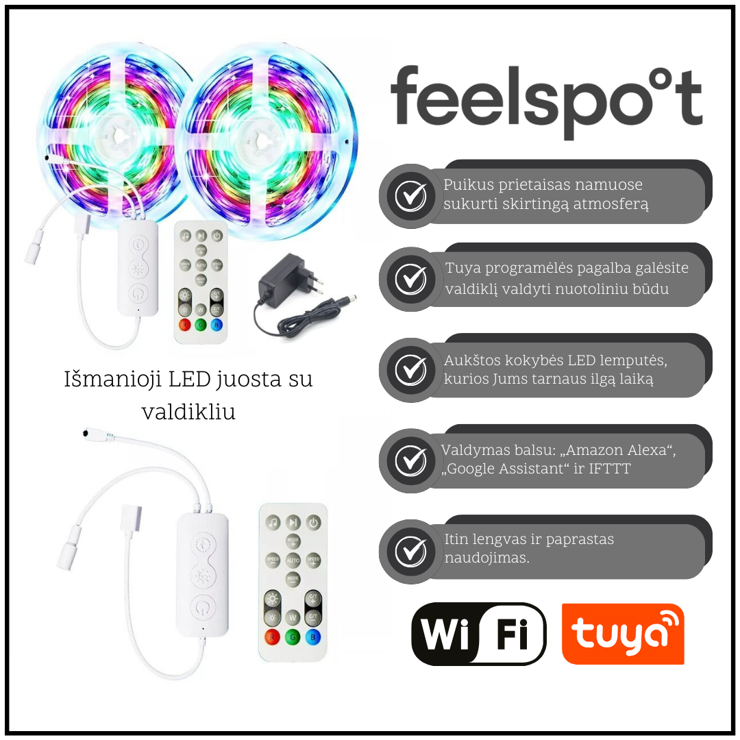 Išmanioji girlianda su valdikliu Feelspot FS-ICC02W 5m Wi-fi, Tuya