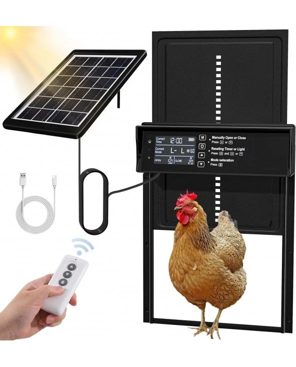 „Solar Chicken Coop“ durys, automatinės vištų durelės su saulės energija ir USB įkrovimas, „Auto Chicken Door“ 4 režimai