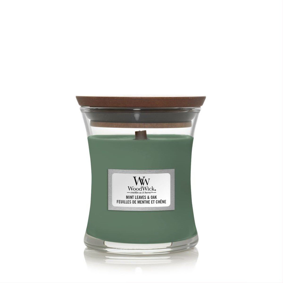WOODWICK MINI HOURGLASS MINT LEAVES & OAK, žvakė, 85g