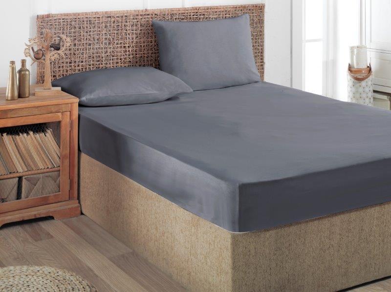 Satininė paklodė su guma ANTHRACITE V-1, pilkšvos sp., 140 x 200, 100% medvilnės