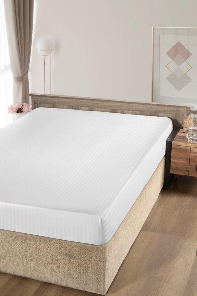 Satininė paklodė su guma  STRIPE, baltos sp., 160 x 200 + 25 cm, 100% medvilnės