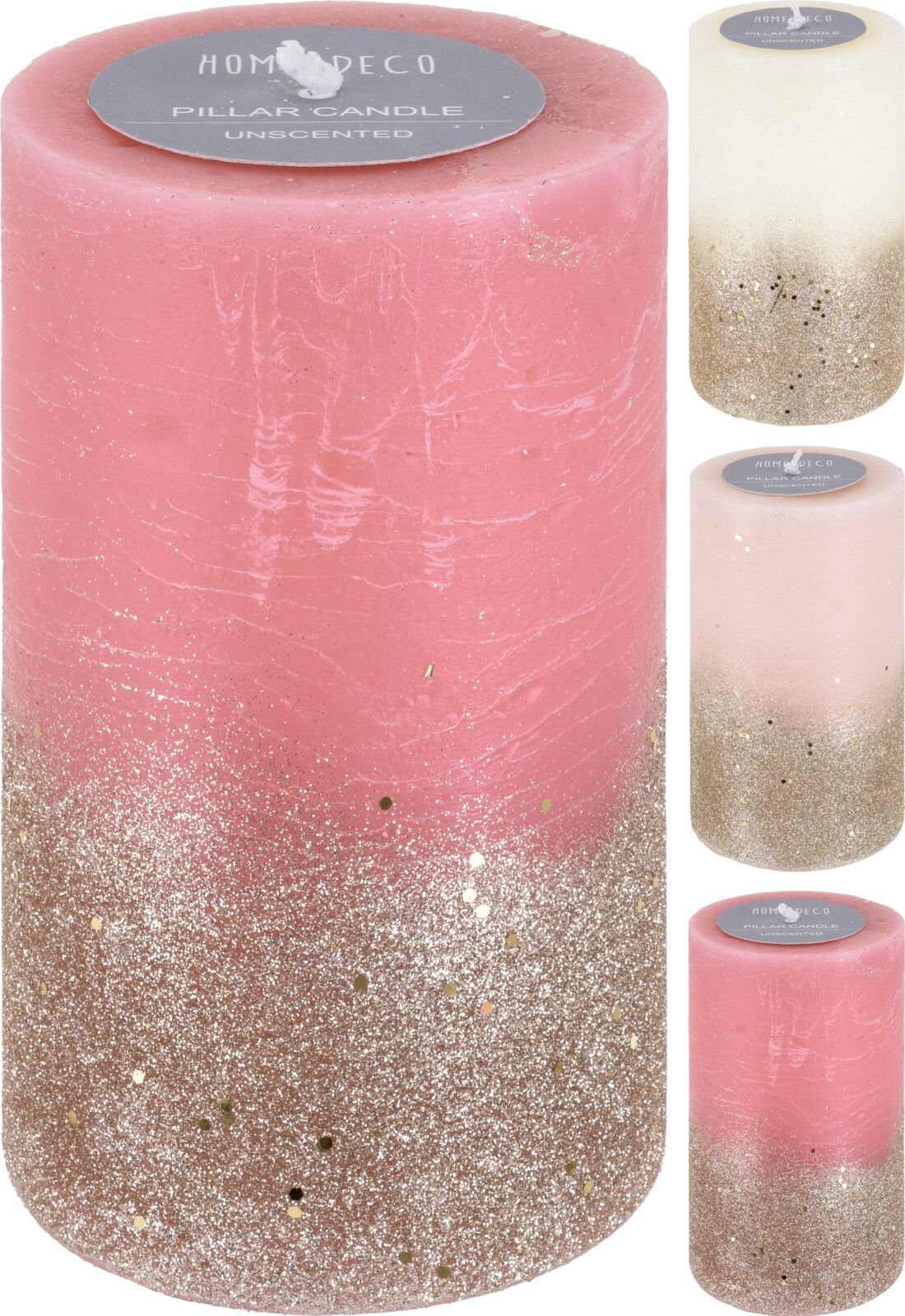 Cilindrinė žvakė GLITTER, 3 rūšys, 9 x 15 cm