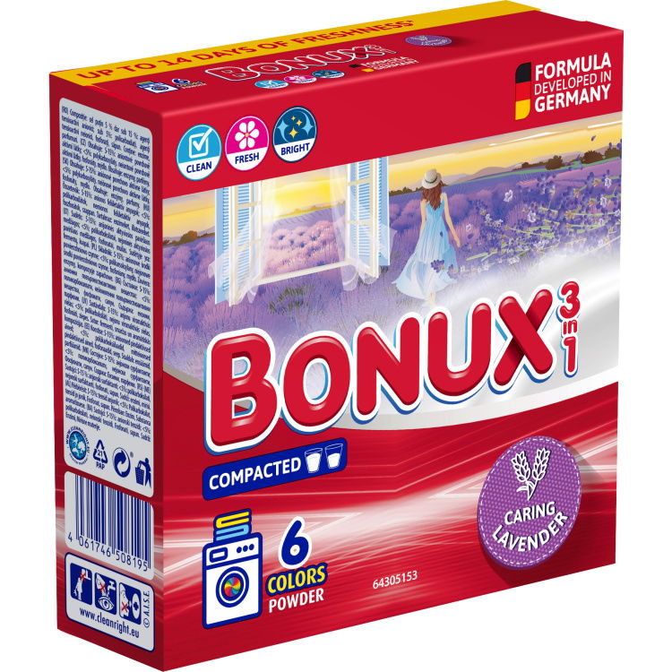 Skalbimo milteliai BONUX CARING LEVANDER, 6 skalbimai