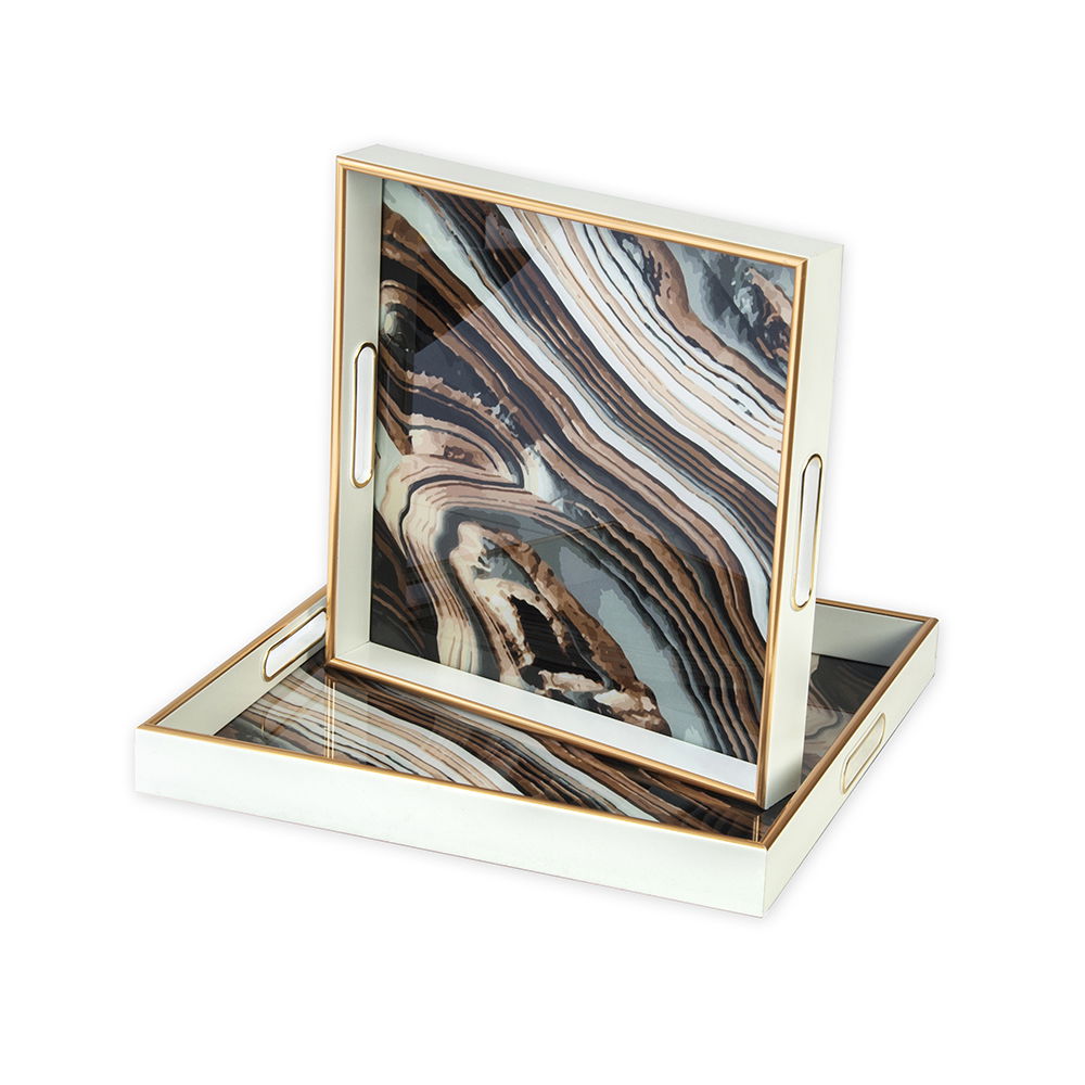Dekoratyvinis stiklinis padėklas ONYX, 40 x 40 x 4,5 cm