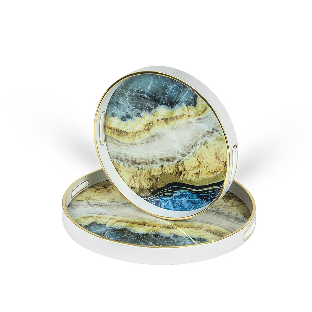 Dekoratyvinis stiklinis padėklas MARBLE, apvalus, 45 x 45 x 4 cm