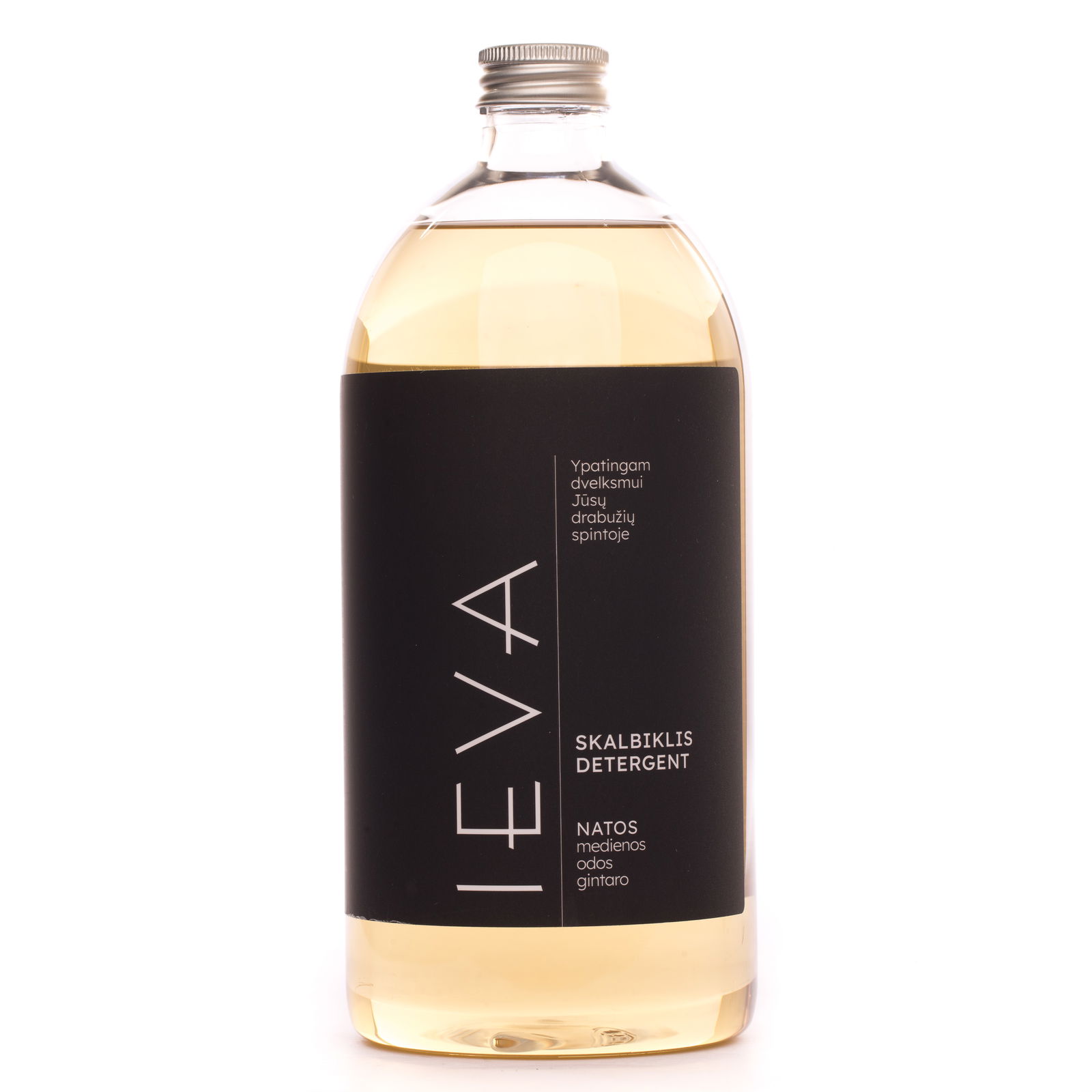 Skystas skalbiklis IEVA, medienos, odos ir gintaro natos, 1000 ml