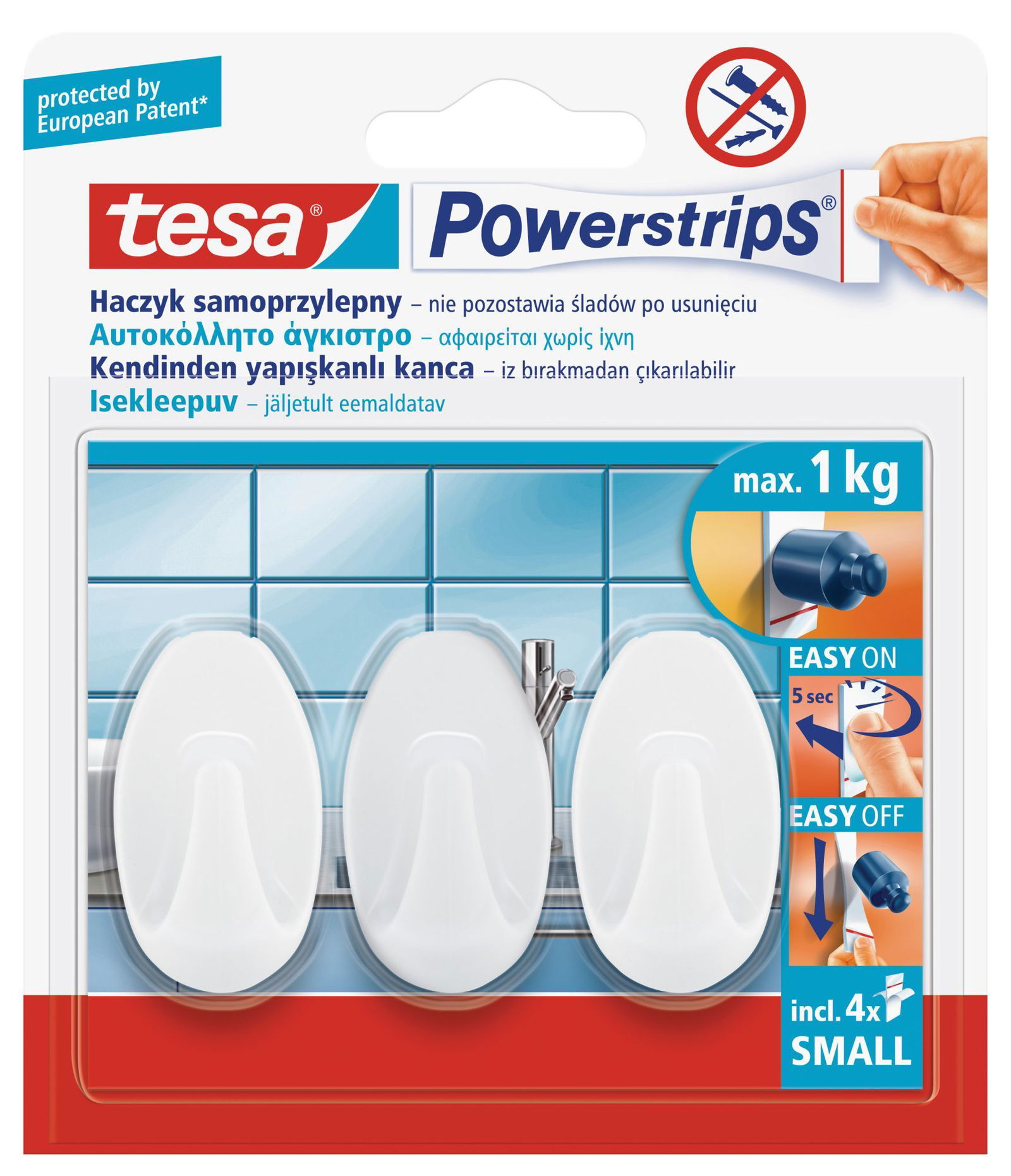 Kabliukai TESA SMALL OVALE, baltos sp., 3 vnt.
