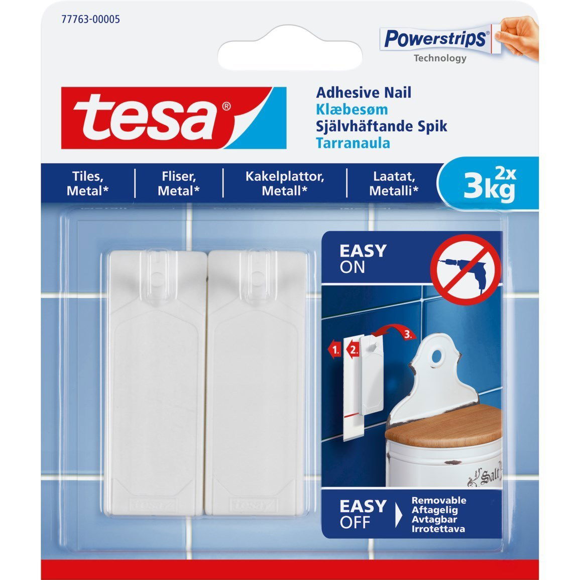 Tvirtinimo sistema lygiems paviršiams TESA, 2 x 3 kg