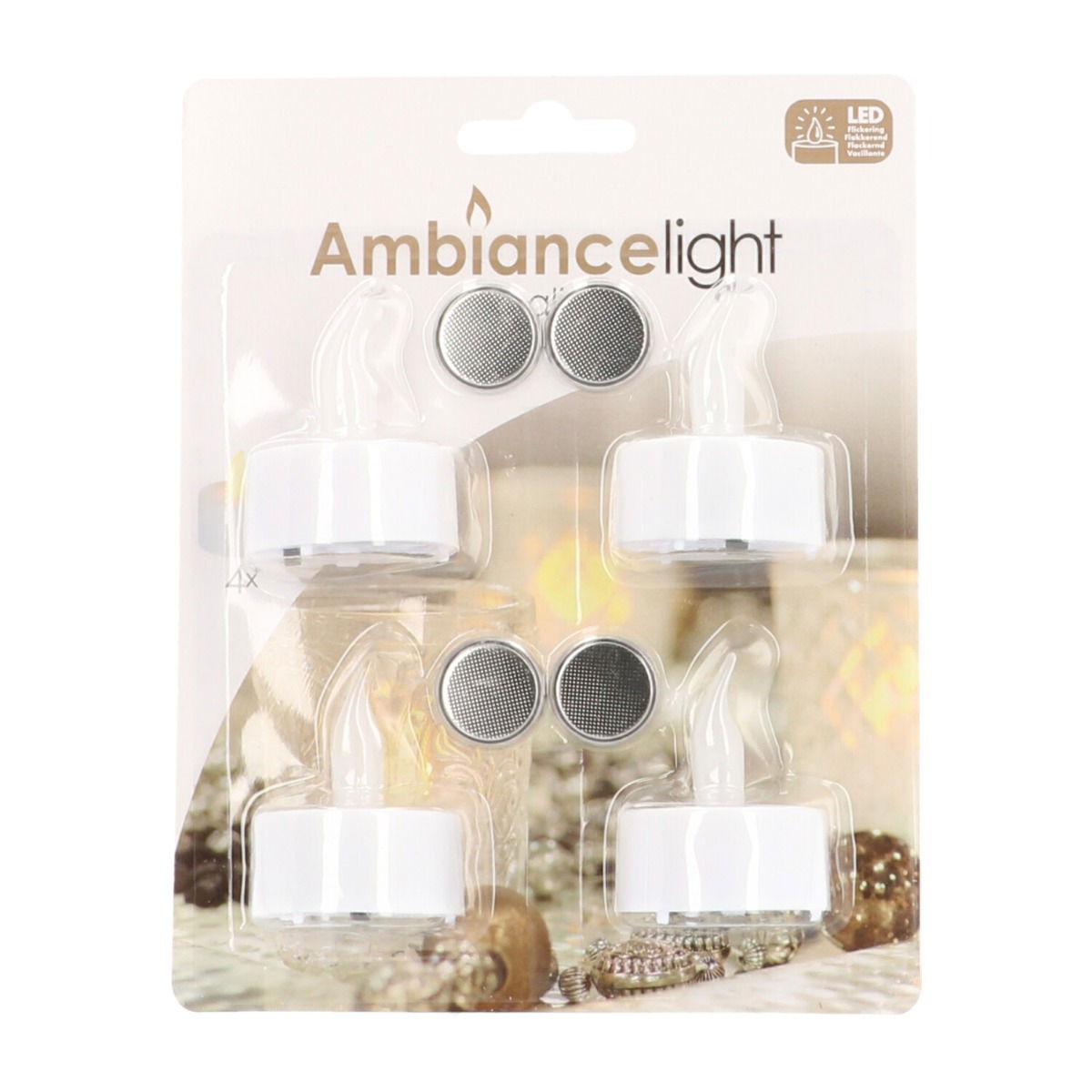 Elektrinė LED  dekoracija - žvakutė TEALIGHT, elementai CR2032 įeina, ø3,8 x 1,8 cm, 4 vnt