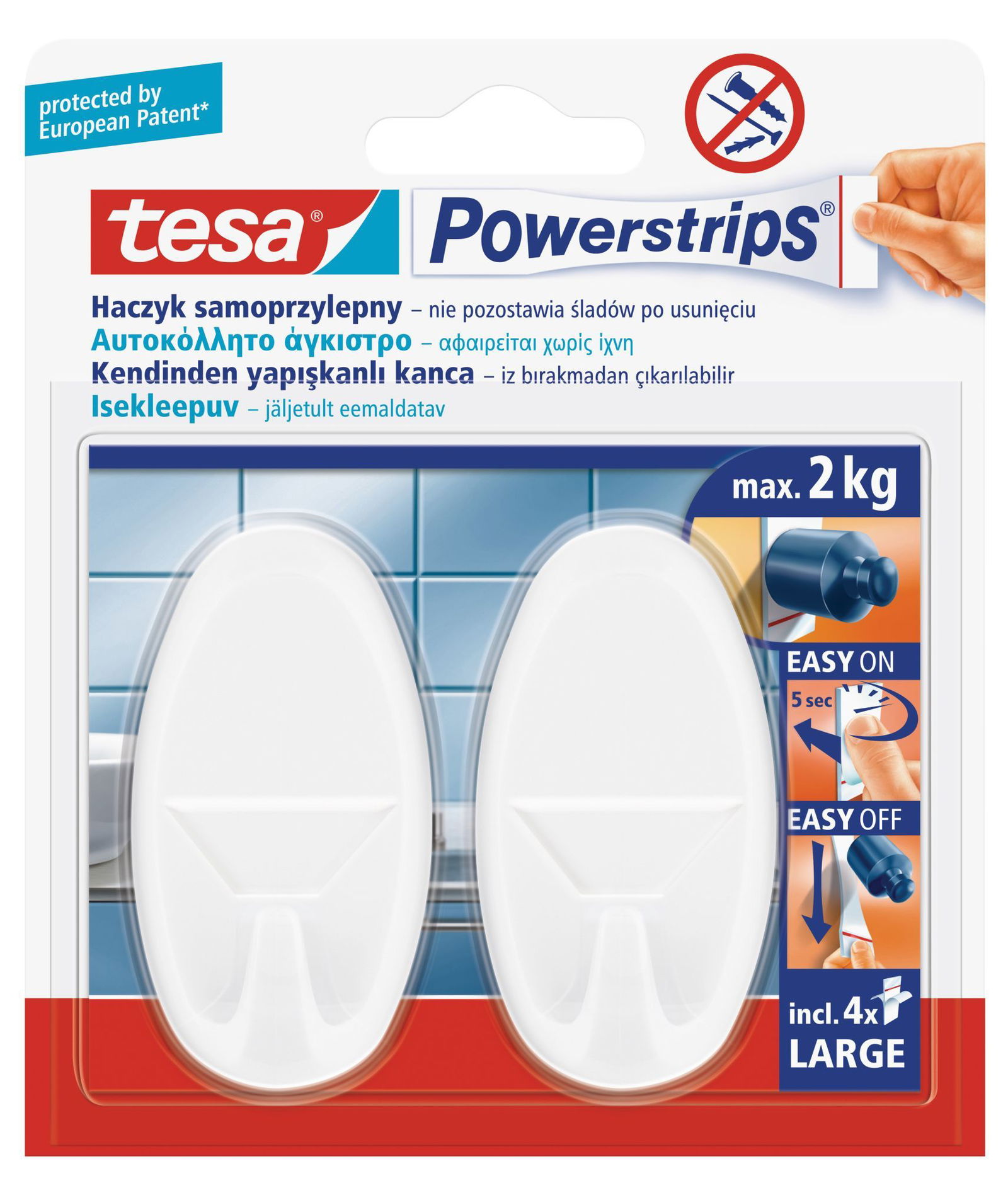 Kabliukai TESA LARGE OVALE, baltos sp., 2 vnt.