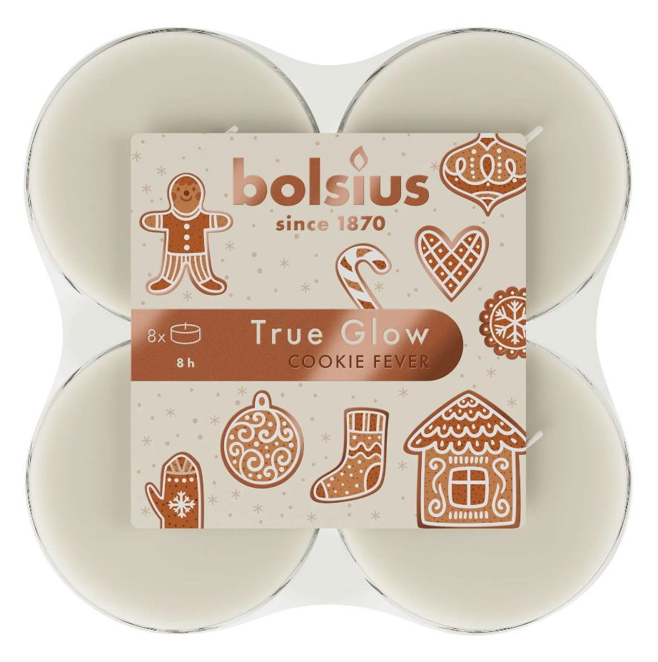 Kvepiančios skridininės žvakės BOLSIUS COOKIE FEVER, baltos sp., 8 vnt
