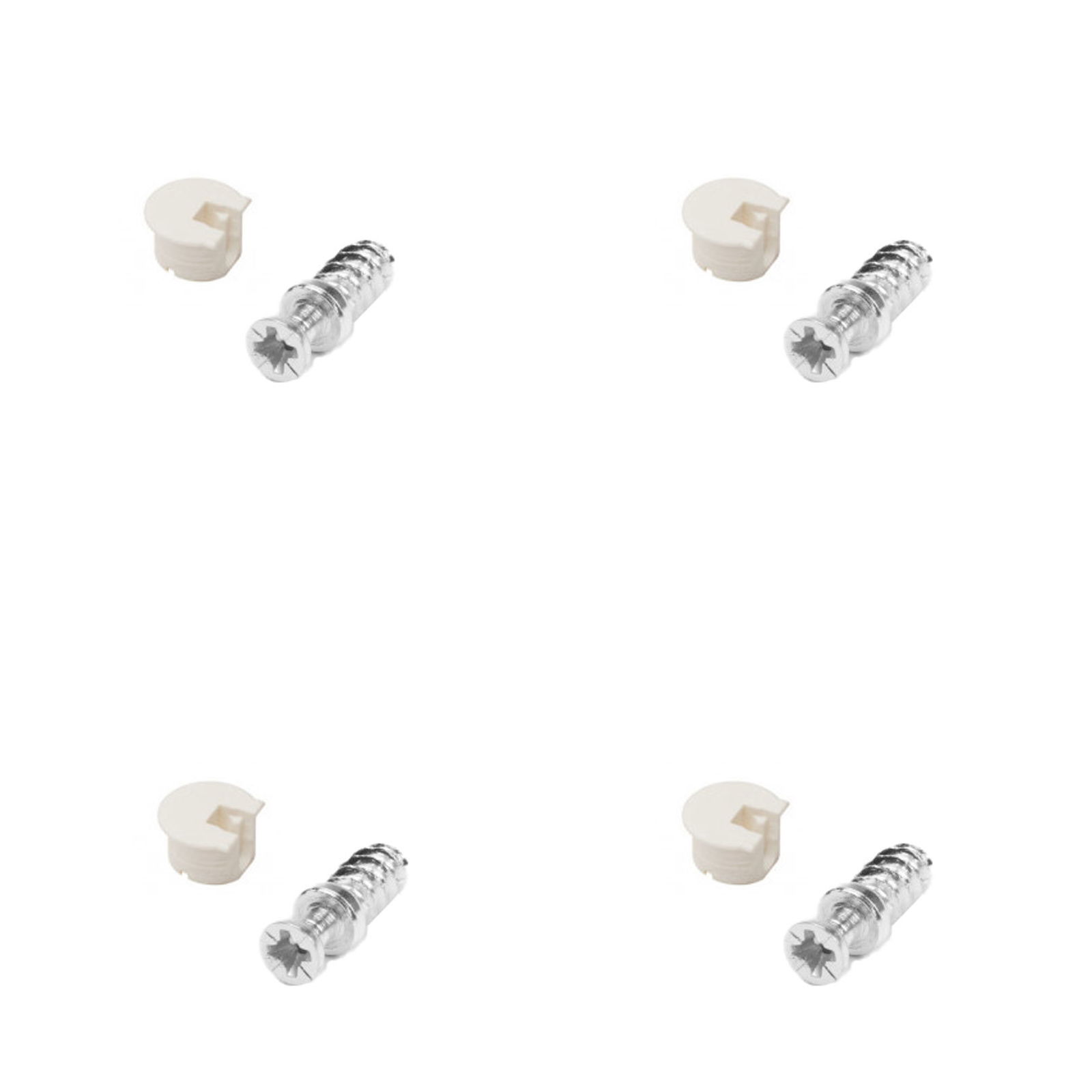 Ekscentrikas rafix su pirštu į medį Ø20/12,5 mm, 15-16 mm plokštei, baltos sp., 4 komplektai
