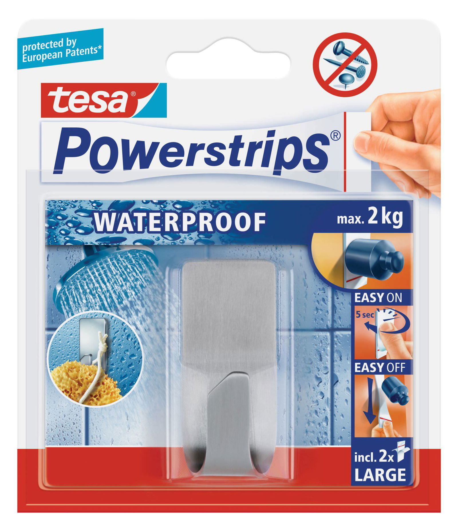 Kabliukas TESA POWER STRIPS WATERPROOF ZOOM, metalinis