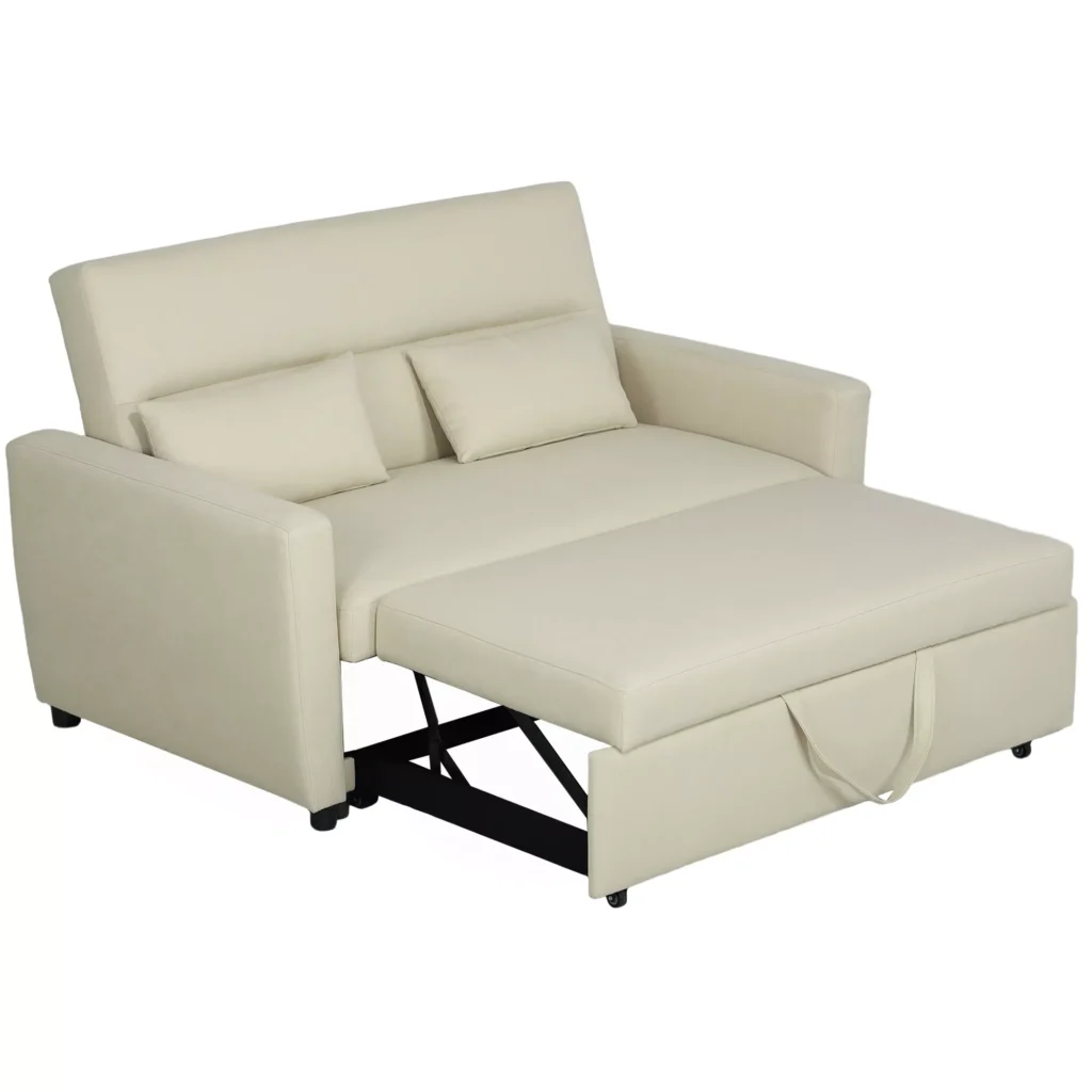 Sofa-Lova 2 Vietų su Miegamąja Funkcija | Reguliuojamas Atlošas, Aksomo Išvaizda, Su Pagalvėlėmis ir Lovos Pagrindu, Skirta Svetainei ir Svečių Kambariui, Smėlio Spalvos
