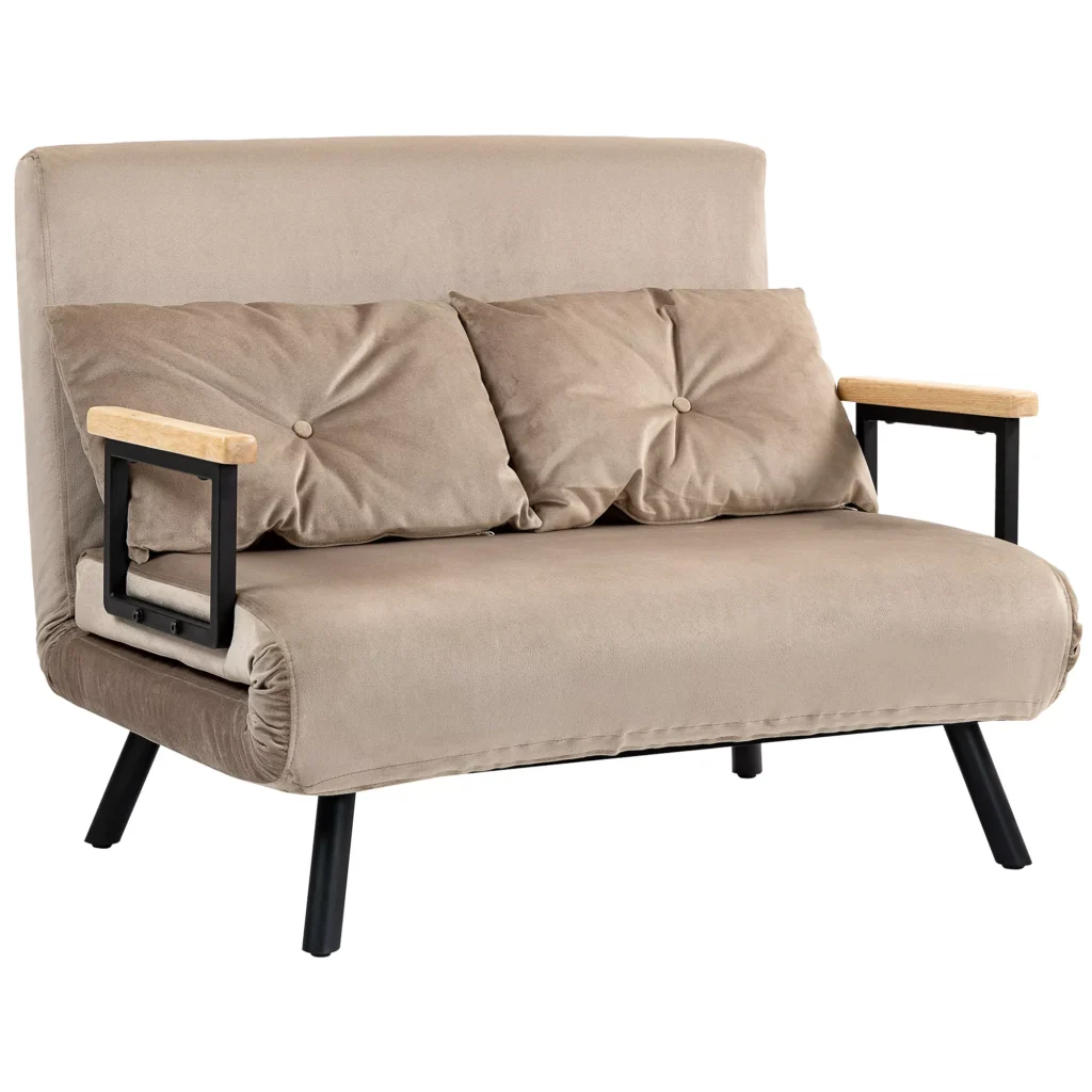 Sulankstoma sofa su lovos funkcija, reguliuojamas atlošas, aksomo išvaizdos, šviesiai ruda 102 x 73 x 81 cm