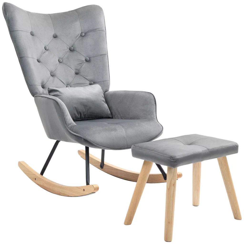 Supamasis krėslas su taburete 66 x 96 x 101 cm, tamsiai pilkas