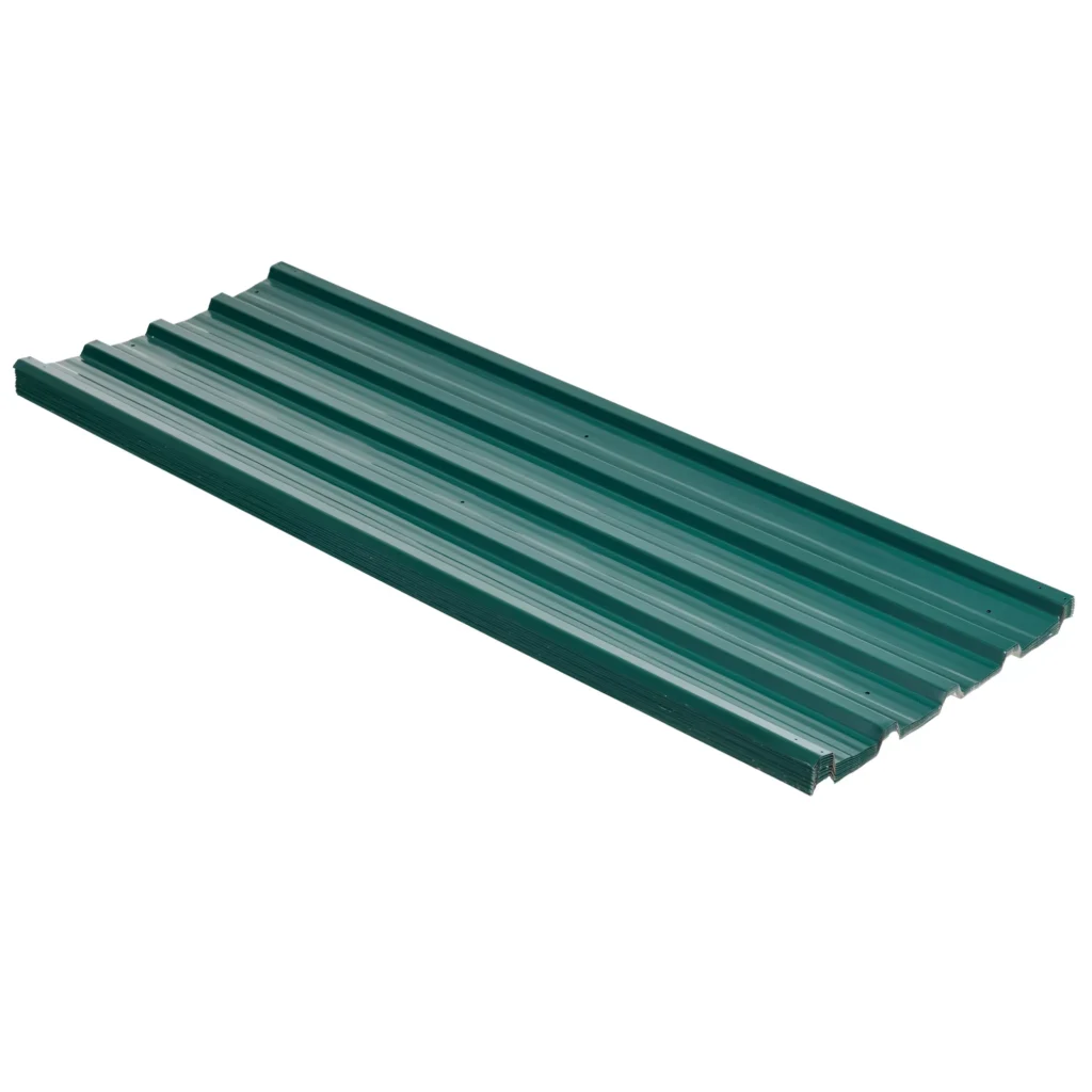 "Outsunny" 12 vienetų Trapecinis lakštas 129x45cm 7m² Cinkuotas stogo lakštas 0,25 mm Oro sąlygoms atsparus profiliuotas lakštas Cinkuotos plieninės stogo plokštės Stogo plokštės Gofruotos lakštinės plieninės plokštės stoginei stoginei Stoginė Žalia