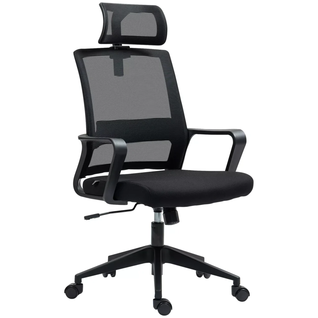 Ergonomiška biuro kėdė su porankiu, galvos atlošu, supimo funkcija, juoda