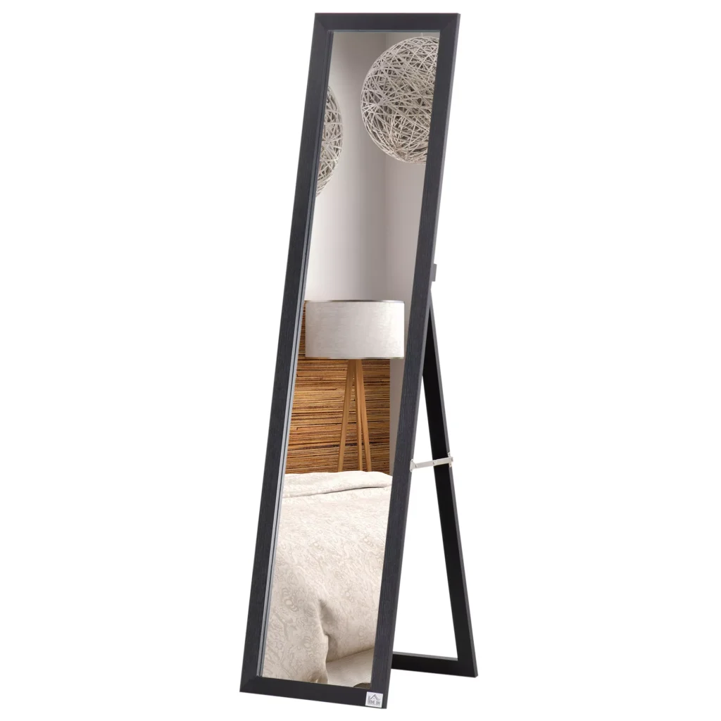 HOMCOM Viso ilgio veidrodis, 154 x 37 cm sieninis veidrodis su stovu, stovintis veidrodis svetainei, miegamajam, juodas