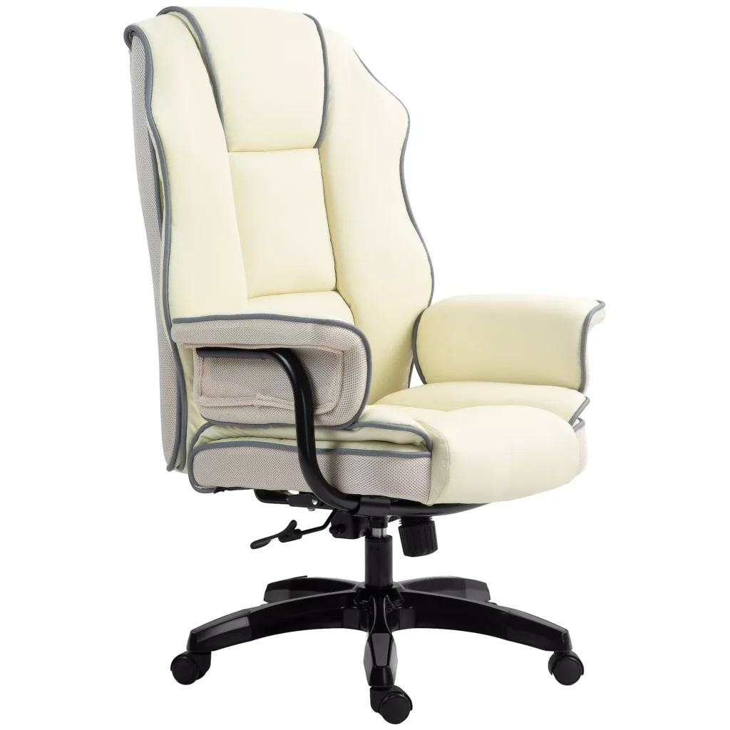 Ergonomiška darbo kėdė su atsilenkimo funkcija, odos imitacija, kreminė 76 x 80 x 118-124 cm