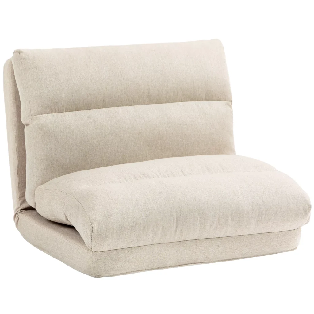 HOMCOM Grindų kėdė Grindų kėdė su 6 pakopų reguliuojamu atlošu, sulankstoma meditacijos kėdė su lino išvaizda, minkšta grindų sofa svetainei, miegamajam, smėlio spalvos