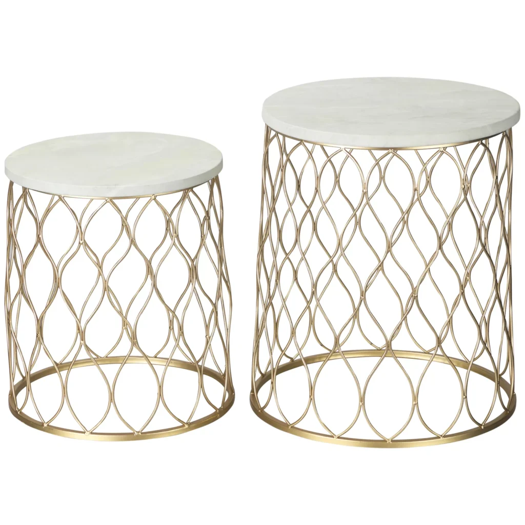 Metalinis lauko staliukas 2 vnt., aukso ir baltos spalvos Ø41x46cm