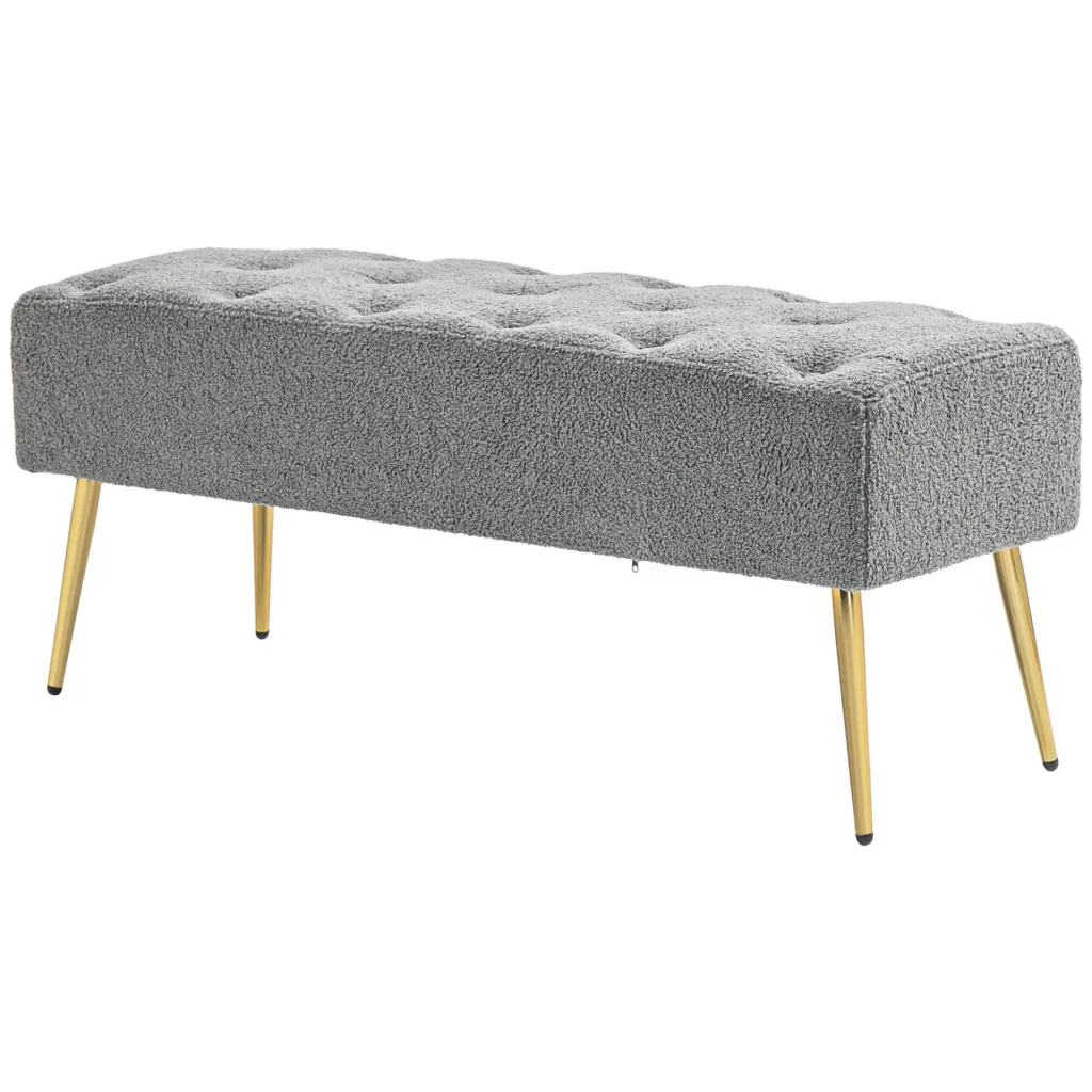 Minkštas suoliukas su plieninėmis kojelėmis 112 x 41 x 46 cm, pilkos spalvos